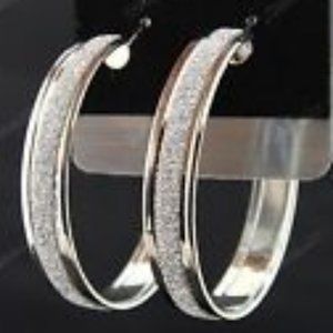 Silver Tone Frosted Hoop Earrings